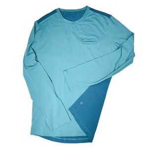 LULULEMON Long Sleeve Pocket Half Pique T-shirt Teal Men's Size L